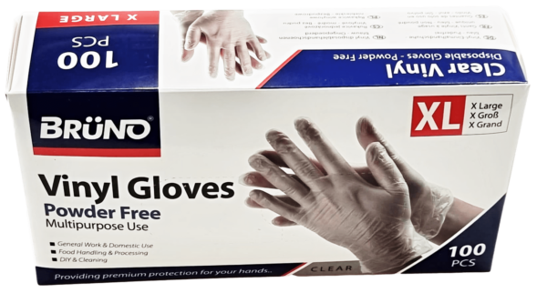 **100 XL Disposable Vinyl Gloves**: This indicates that the package contains 100 gloves that are size extra-large (XL)