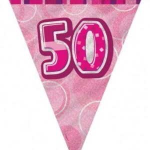 12-Foot Pink Glitz Banner with 50 Flags