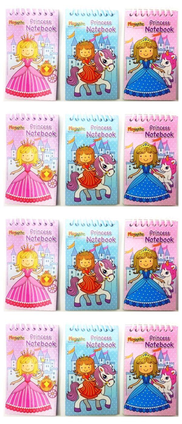 12 Mini Princess Spiral Notebooks for Children's Birthday Party Favor Bags