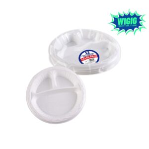 12-Pack of Deluxe Round Plastic Plates with 3 Compartments