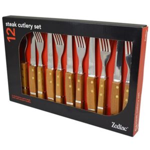 12-Piece Zodiac Steak Cutlery Set with Wooden Handles