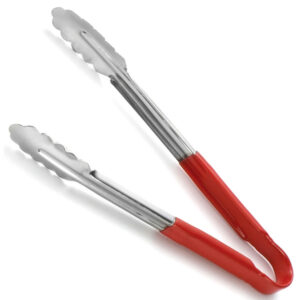 14-Inch Stainless Steel Tongs with Red Handle for Cooking