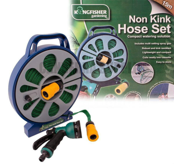 15M Flat Garden Hose with Reel and Spray Nozzle