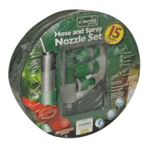 15m Reinforced 3-Layer Braided Garden Hose with Spray Nozzle Set, 1/2 Inch