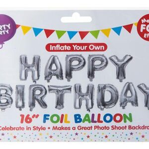 16-Inch Silver Happy Birthday Foil Balloon