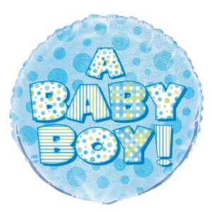 18-Inch Blue Holographic Round Foil Balloon for Baby Boy Shower - Unique Party