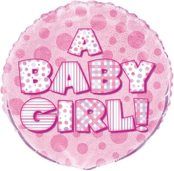 18-Inch Pink Holographic Round Foil Balloon for Baby Girl Shower - Unique Party