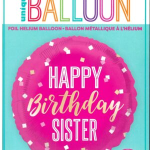 18'' Pink Happy Birthday Sister Round Foil Balloon - Unique Design