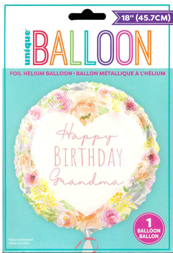 18'' Round Foil Balloon - Happy Birthday Grandma, Unique Design