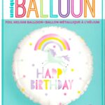 18" Round Foil Balloon - Unique Rainbow Unicorn Happy Birthday