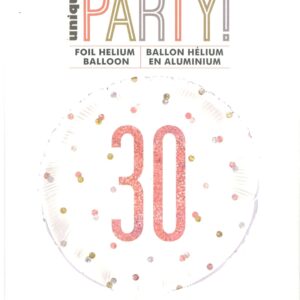 18'' Round Foil Balloon with Rose Gold Glitz '30' Design - Unique Birthday Decoration