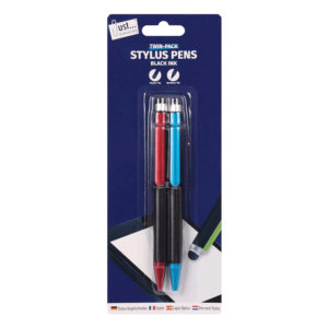 2-Pack Black Ink Ballpoint Pens with Stylus Top by Just Stationery