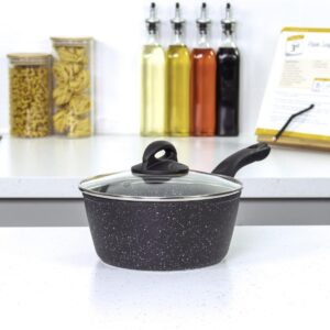 20CM Black Saucepan with Glass Lid by Blackmoor