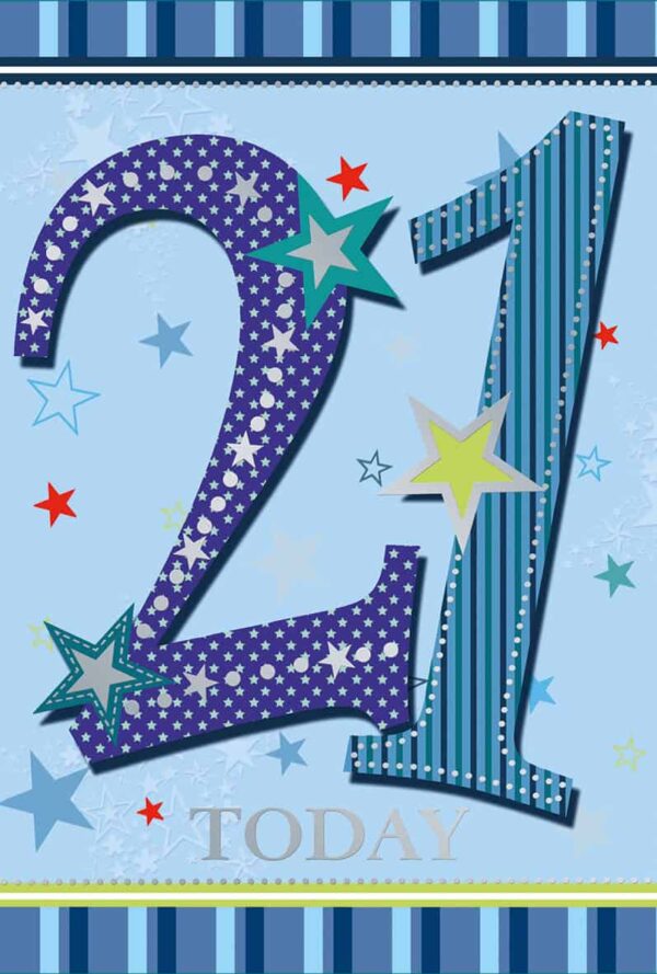 21st Birthday Card for Him - Star Design