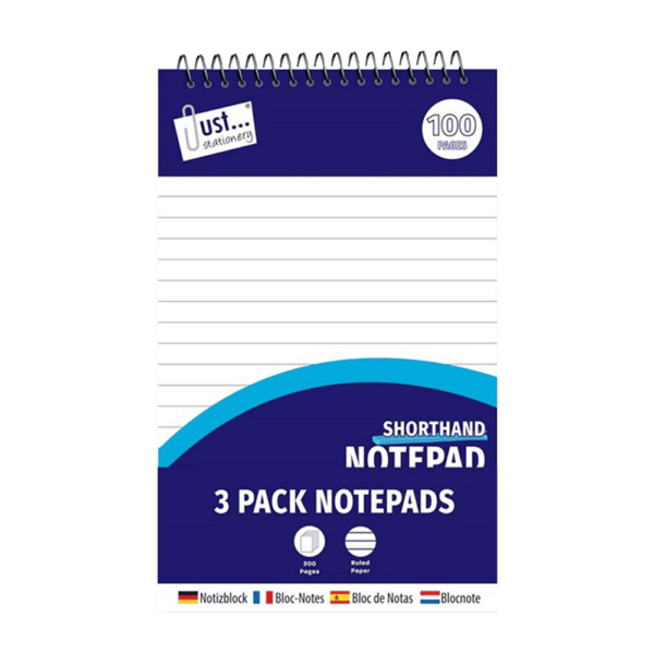 3-Pack Just Stationery Shorthand Notepads, 50gsm, 50 Sheets Each