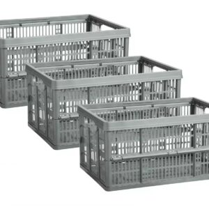 32L Grey Collapsible Plastic Storage Crates