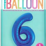 34'' Blue Glitz Number 6 Foil Balloon for Birthdays - Unique Design