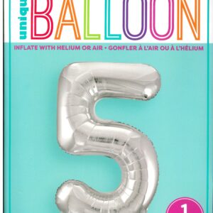 34'' Silver Glitz Number 5 Round Foil Balloon for Birthdays