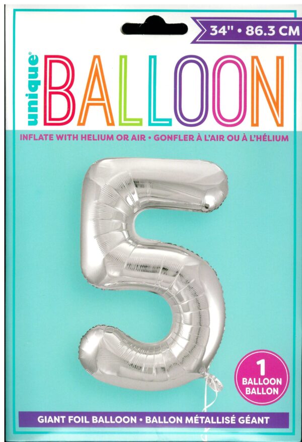 34'' Silver Glitz Number 5 Round Foil Balloon for Birthdays