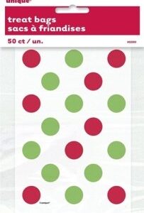 50 Christmas Treat Bags with Red and Green Dots