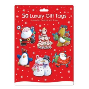 50 Luxury Christmas Gift Tags - Set of 6 Adorable Designs with Strings