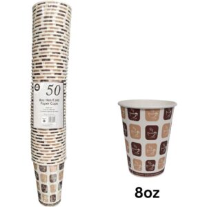 50-Pack of 8oz Paper Cups for Hot or Cold Beverages