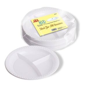 50 Premium 9" Round Plastic Plates with 3 Compartments