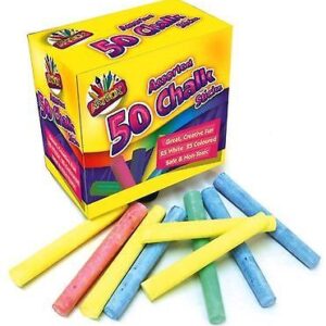 50 White Chalk Sticks with Multiple Colors