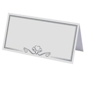 50 White Wedding Day Place Cards with Silver Heart Designs