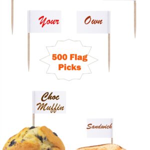 500 White Flag Picks 8cm - Personalize Your Own Message