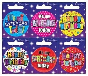 55mm Assorted Designs Birthday Celebration Badge