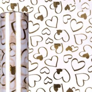 5M White Decorative Fabric Adorned with Gold Hearts