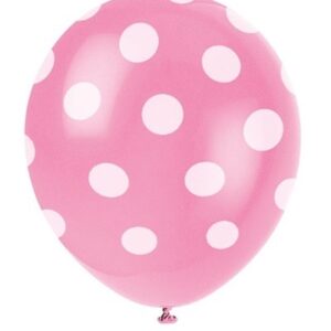 6 12-Inch Hot Pink Polka Dot Balloons with Print AA