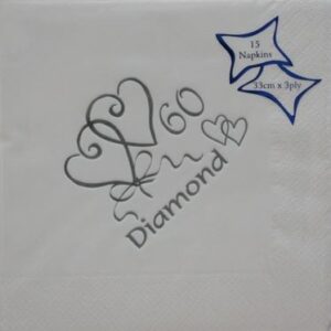 60th Anniversary Diamond 3-Ply Napkins, 33cm x 33cm, Pack of 15