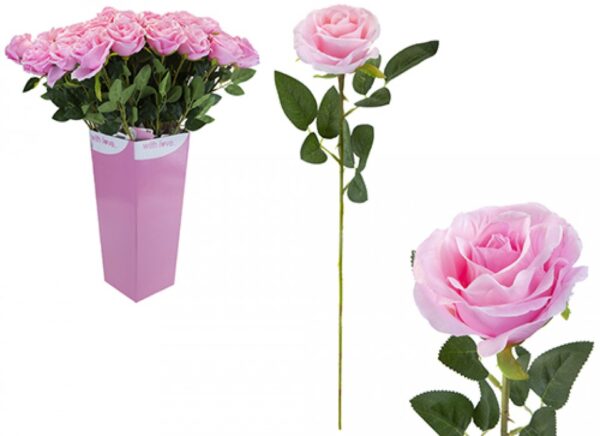 63CM Artificial Pink Love Rose Single Stem