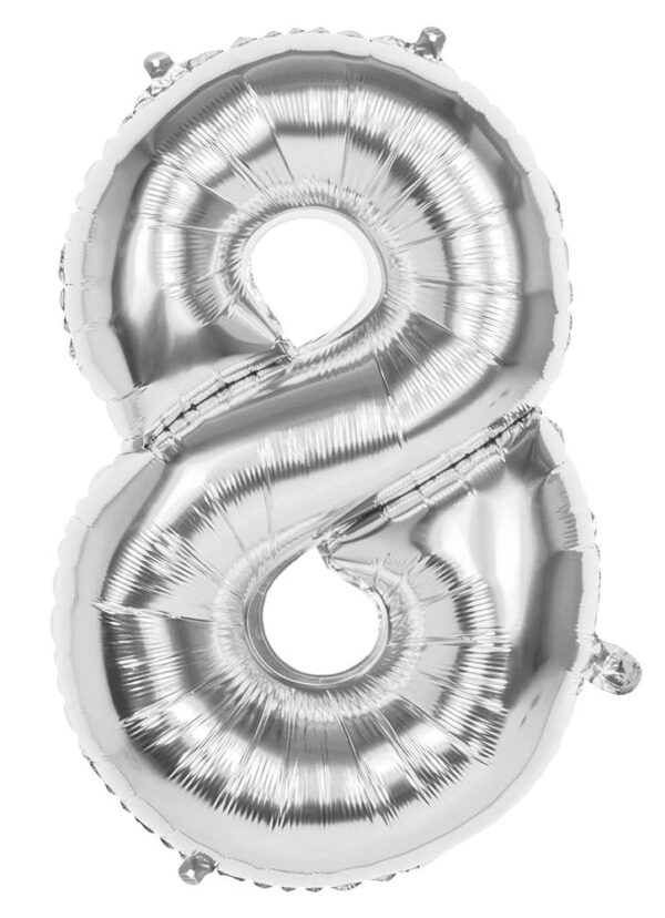 86cm Number 8 Silver Foil Balloon Hanging Pack