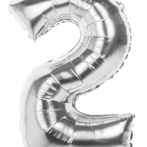 86cm Silver Number 2 Foil Balloon in Hanging Pack