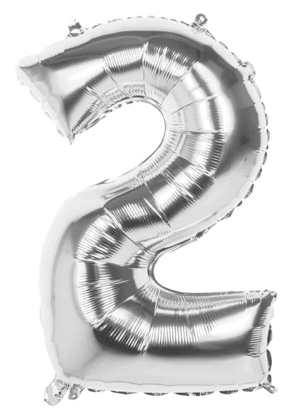 86cm Silver Number 2 Foil Balloon in Hanging Pack