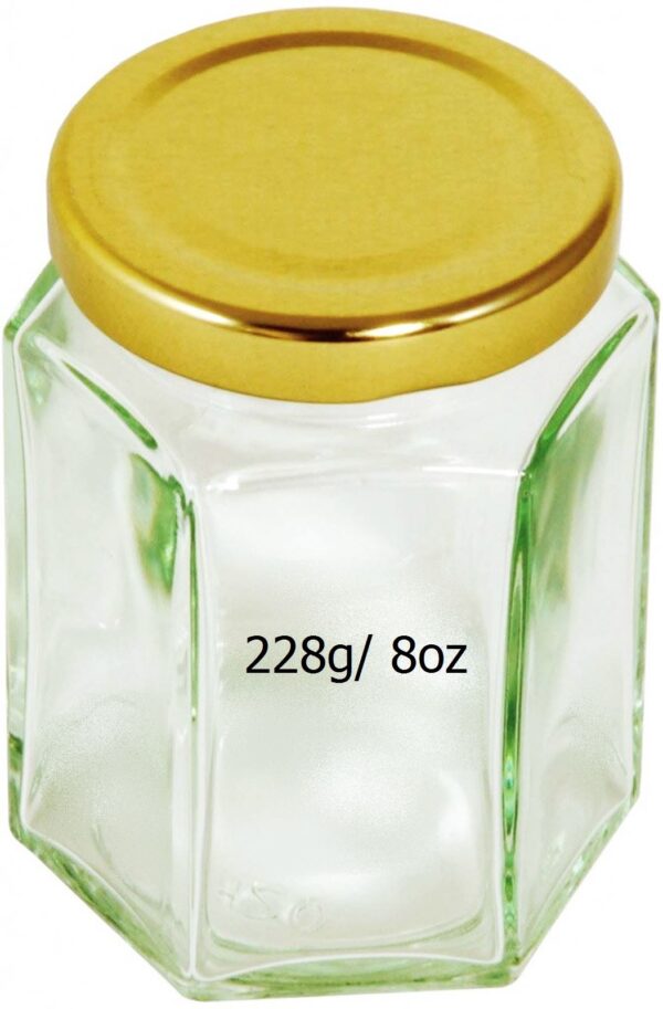 8oz Hexagonal Jar with Gold Screw Lid (228g)