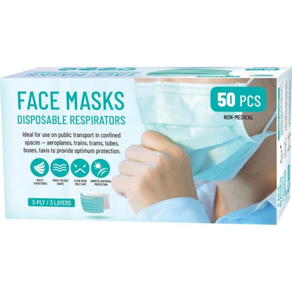 A 50-pack of disposable 3-ply face masks is typically designed for single-use and is commonly used for personal protection against airborne particles and droplets. These masks...