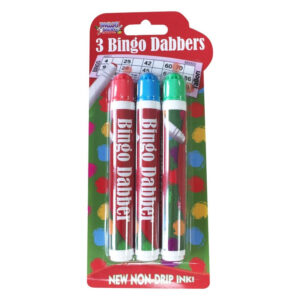 A "Bingo Dabbers Non Drip 3 Pack" typically refers to a set of three bingo dabbers that are designed not to drip. Bingo dabbers are markers used to mark numbers on bingo cards....