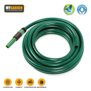 A garden hose pipe with fitting, measuring 15 meters in length, is typically designed for watering plants, cleaning, and other outdoor tasks. The model number "3107 A W25" seems...