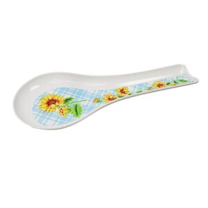 A large plastic kitchen cooking spoon rest featuring a printed design. It measures 26.7 cm and comes in assorted designs. It's ideal for keeping your countertops clean while...