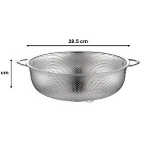 A metal kitchen strainer colander with a diameter of 28.5 cm is a useful tool in the kitchen for draining liquids from foods like pasta, vegetables, or rice. The model number...