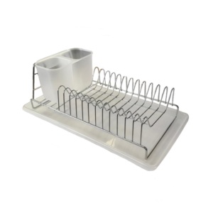 A plastic and metal dish drainer rack with a drip tray is a kitchen accessory designed to help you dry your dishes more efficiently. The dimensions of this specific rack are...