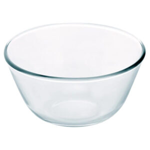 A round clear mixing bowl is a kitchen utensil typically made of glass or clear plastic. It's designed for mixing ingredients during food preparation, allowing you to easily see...