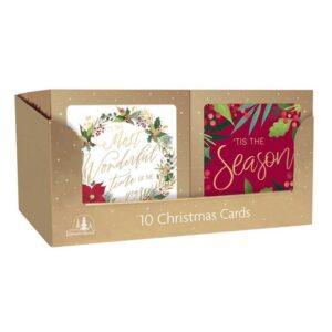 A "Square Boxed Christmas Cards Wreath 10 Pack, English" typically refers to a set of Christmas greeting cards that are square in shape and come in a box of ten. These cards...