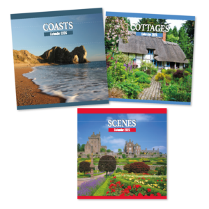 A "Square Calendar Coasts, Cottages and Scenes Year 2025 - Case of 12, English" likely refers to a set of 12 wall calendars featuring scenic photographs of coasts, cottages, and...