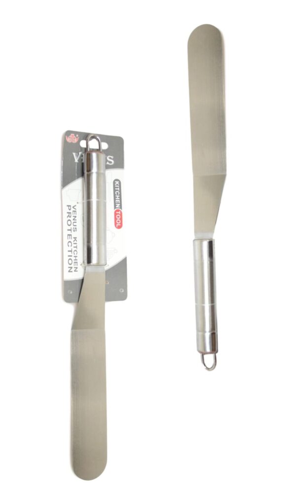 A stainless steel kitchen palette knife is a versatile tool commonly used in food preparation. With a length of 30cm, this particular model (5553) is ideal for spreading,...