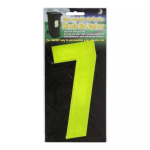 A Wheelie Bin Sticker that is yellow, high visibility, and reflective with the number 7 is designed to make your bin easily identifiable, especially in low-light conditions....